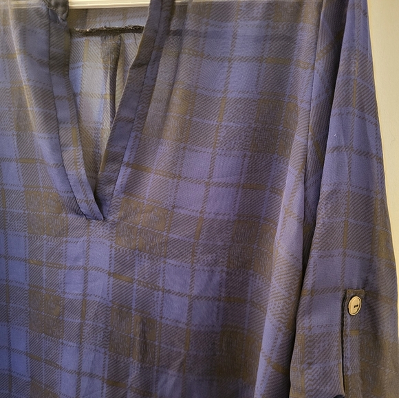 💥4 for $30💥 Eclipse large sheer blue/black pullover 3/4 sleeve blouse - Picture 5 of 7